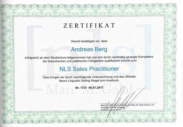 NLS Sales Practitioner Zertifikat — Marc M. Galal 2017